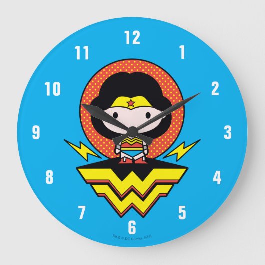 Chibi Wonder Vrouw met pooldots en Logo Grote Klok (Voorkant)