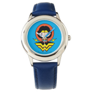 Chibi Wonder Vrouw met pooldots en Logo Horloge