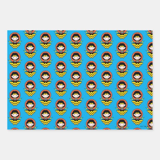 Chibi Wonder Vrouw met pooldots en Logo Inpakpapier Vel (Voorkant 2)