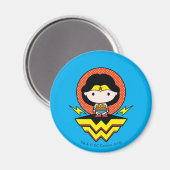 Chibi Wonder Vrouw met pooldots en Logo Magneet (Voorkant / Achterkant)