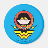 Chibi Wonder Vrouw met pooldots en Logo Magneet (Voorkant)
