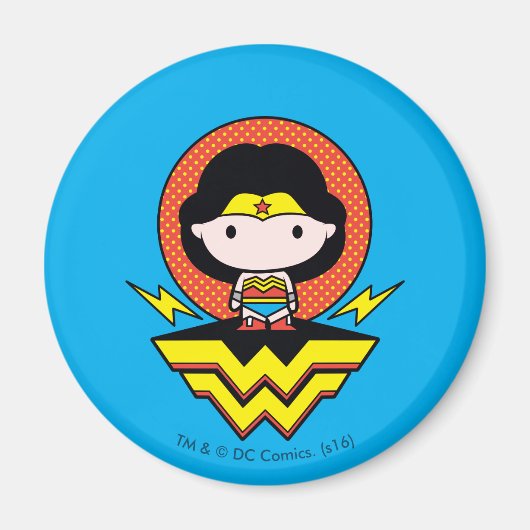 Chibi Wonder Vrouw met pooldots en Logo Magneet (Voorkant)