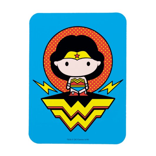 Chibi Wonder Vrouw met pooldots en Logo Magneet (Verticaal)