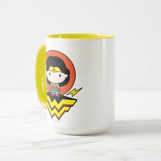 Chibi Wonder Vrouw met pooldots en Logo Mok (Voorkant links)