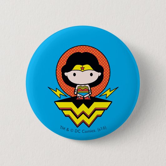Chibi Wonder Vrouw met pooldots en Logo Ronde Button 5,7 Cm (Voorkant)
