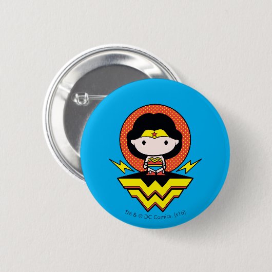 Chibi Wonder Vrouw met pooldots en Logo Ronde Button 5,7 Cm (Voorkant /achterkant)