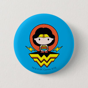 Chibi Wonder Vrouw met pooldots en Logo Ronde Button 5,7 Cm