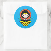 Chibi Wonder Vrouw met pooldots en Logo Ronde Sticker (Tas)
