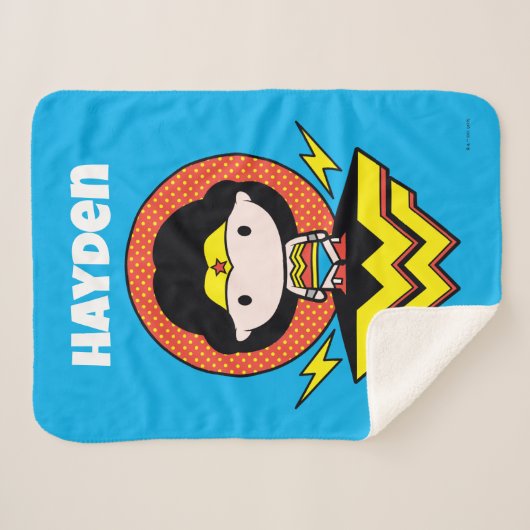 Chibi Wonder Vrouw met pooldots en Logo Sherpa Deken (Voorkant (horizontaal))