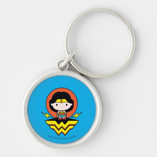 Chibi Wonder Vrouw met pooldots en Logo Sleutelhanger (Voorkant)