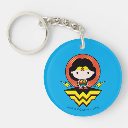 Chibi Wonder Vrouw met pooldots en Logo Sleutelhanger (Voorkant)