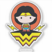 Chibi Wonder Vrouw met pooldots en Logo Sticker (Voorkant)