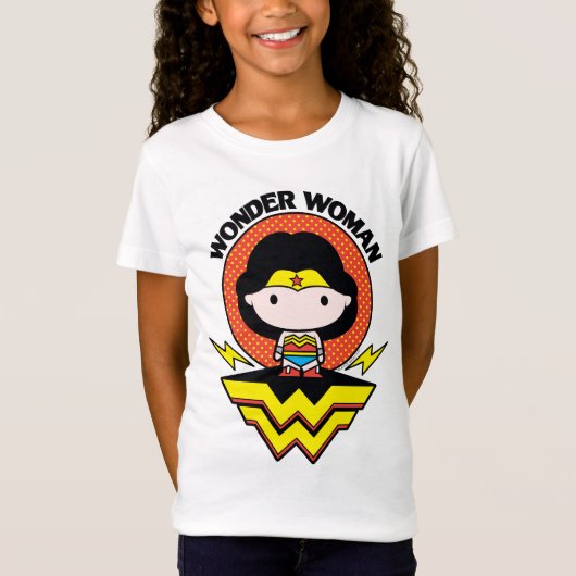 Chibi Wonder Vrouw met pooldots en Logo T-shirt (Voorkant)