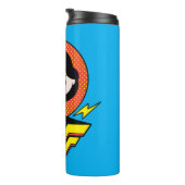 Chibi Wonder Vrouw met pooldots en Logo Thermosbeker (Geroteerd rechts)