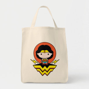 Chibi Wonder Vrouw met pooldots en Logo Tote Bag