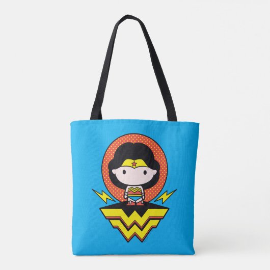 Chibi Wonder Vrouw met pooldots en Logo Tote Bag (Achterkant)