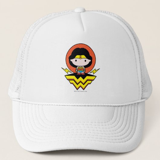 Chibi Wonder Vrouw met pooldots en Logo Trucker Pet (Voorkant)