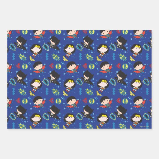 Chibi Wonder Woman, Superman en Batman Pattern Inpakpapier Vel (Voorkant 2)