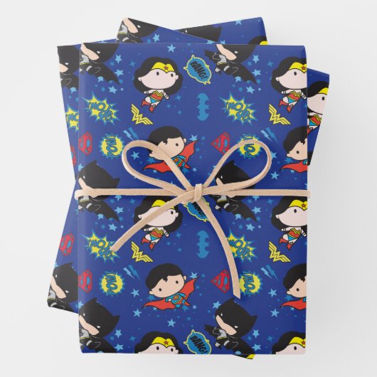 Chibi Wonder Woman, Superman en Batman Pattern Inpakpapier Vel (In situ)