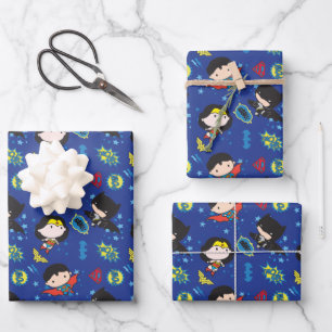 Chibi Wonder Woman, Superman en Batman Pattern Inpakpapier Vel
