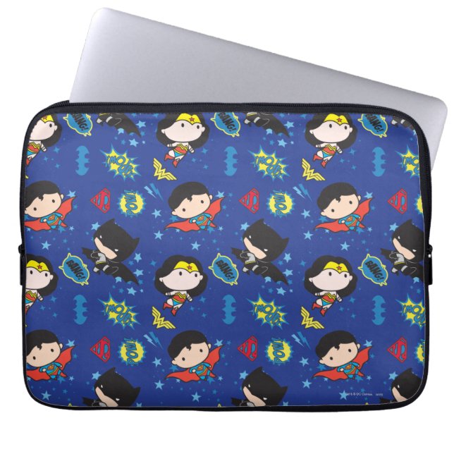 Chibi Wonder Woman, Superman en Batman Pattern Laptop Sleeve (Voorkant)