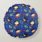 Chibi Wonder Woman, Superman en Batman Pattern Rond Kussen (Voorkant)