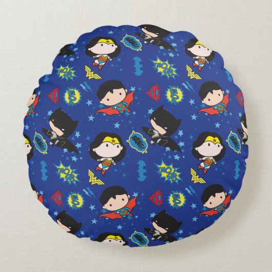 Chibi Wonder Woman, Superman en Batman Pattern Rond Kussen (Voorkant)
