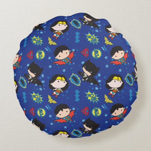 Chibi Wonder Woman, Superman en Batman Pattern Rond Kussen (Achterkant)