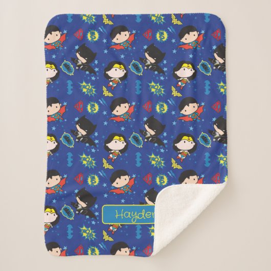 Chibi Wonder Woman, Superman en Batman Pattern Sherpa Deken (Voorkant)