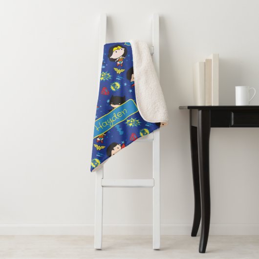 Chibi Wonder Woman, Superman en Batman Pattern Sherpa Deken (In situ)