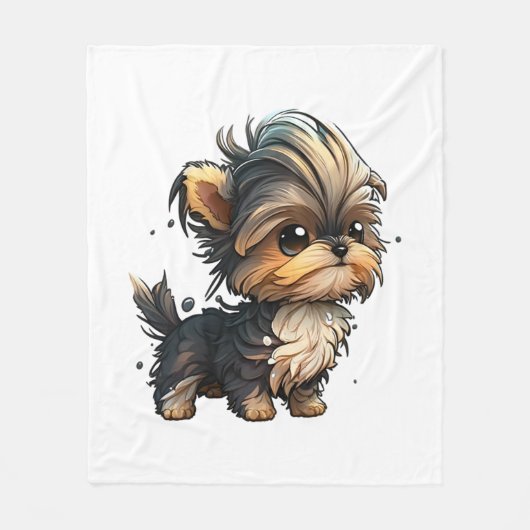Chibi Yorkshire Terrier Fleece Deken (Voorkant)