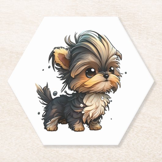 Chibi Yorkshire Terrier Kartonnen Onderzetters (Voorkant)