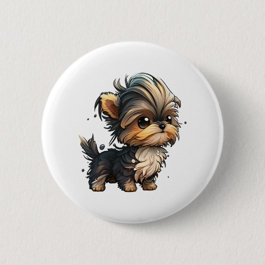 Chibi Yorkshire Terrier Ronde Button 5,7 Cm (Voorkant)