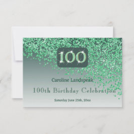 Chic 100 Birthday Green Glitter RSVP Kaartje