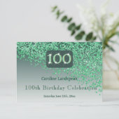 Chic 100 Birthday Green Glitter RSVP Kaartje (Staand voorkant)