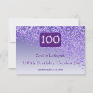 Chic 100 Verjaardag Paarse Glitter RSVP Kaartje