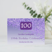 Chic 100 Verjaardag Paarse Glitter RSVP Kaartje (Staand voorkant)