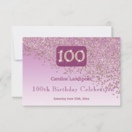 Chic 100 Verjaardag Roos Gouden Glitter RSVP Kaartje