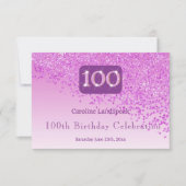 Chic 100 Verjaardag Roze Glitter RSVP (Voorkant)
