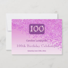 Chic 100 Verjaardag Roze Glitter RSVP Kaartje