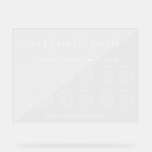 Chic 12 Table Our Favorite People Wedding Seating Acryl Bord (Voorkant)