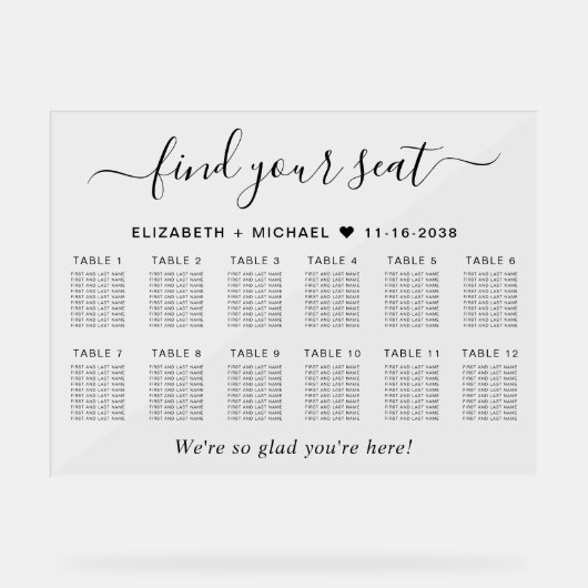 Chic 12 Table Wedding Seating Acryl Bord (Voorkant)