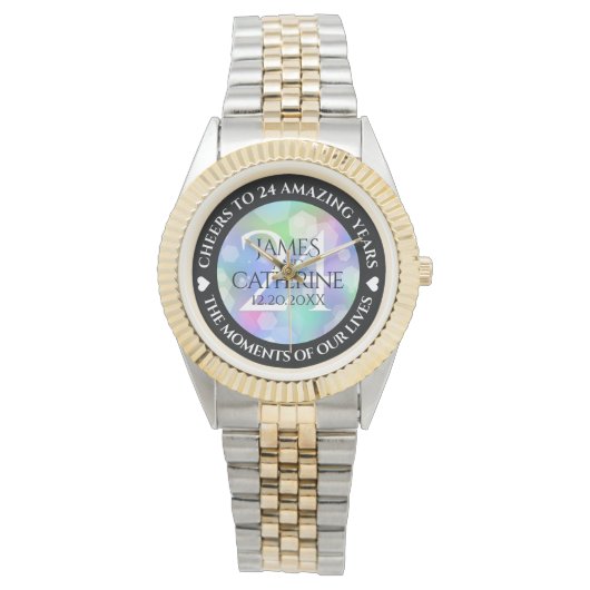 Chic 14th 24th 34th Opal Wedding Jubileum Horloge (Voorkant)