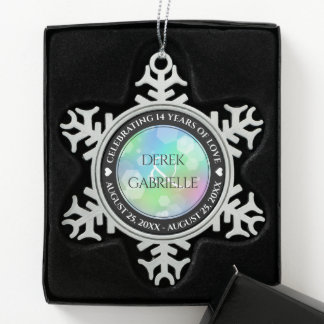 Chic 14th 24th 34th Opal Wedding Jubileum Tin Sneeuwvlok Ornament