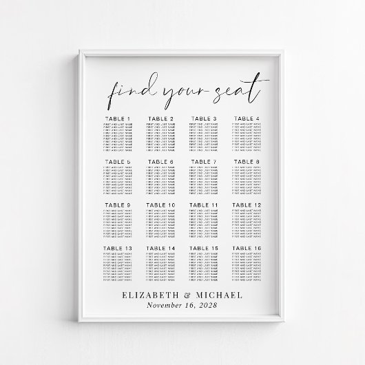Chic 16 Tafel Trouw Stoelenindeling Poster