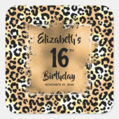 Chic 16e verjaardag luipaard patroon vierkante sticker (Voorkant)