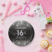 Chic 16e Verjaardag Zilveren Glitter & Zwart Papieren Bordje (Feest)