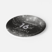 Chic 16e Verjaardag Zilveren Glitter & Zwart Papieren Bordje (Gekanteld)