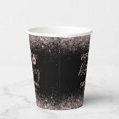Chic 16e Verjaardag Zwart en Roos Goud Glitter Papieren Bekers (Rechts)