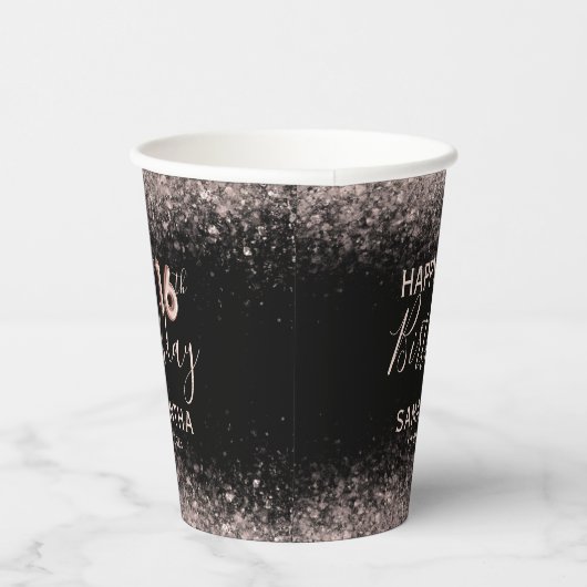 Chic 16e Verjaardag Zwart en Roos Goud Glitter Papieren Bekers (Rechts)